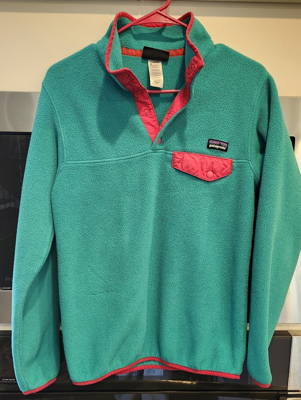 Vintage Patagonia Snap T Synchilla Green Fleece With Pink Trim
